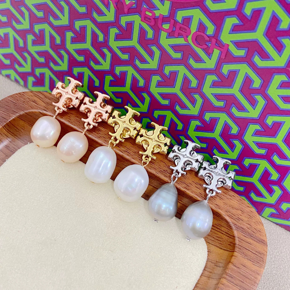 Tory Burch Letter Pearl Drop Earrings